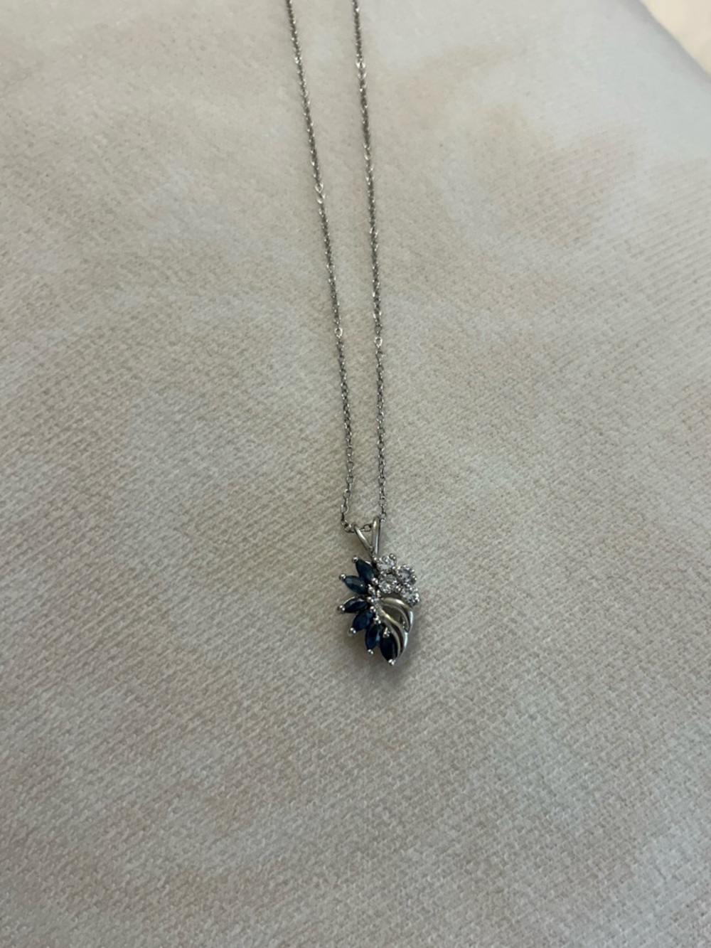 Silver Necklace with Blue Sapphire Leaf Pendant